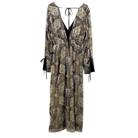 TOPSHOP Floral Velvet 70s Style Front Slits Midi Dress in Gold New with Tag - Picture 5 of 12